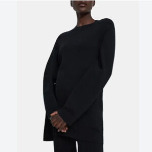 Theory Knit Tunic Empire Fine  Merino Wool Tunic Sweater Black Size Large